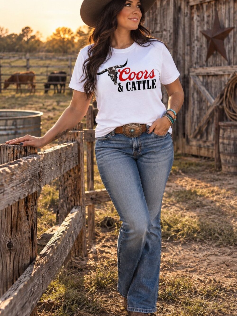 Coors Bull Skull Custom Graphic T Shirt Trendy Boutique Style Tee Womens White